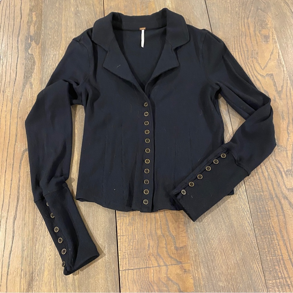 Free people black ribbed button blazer M